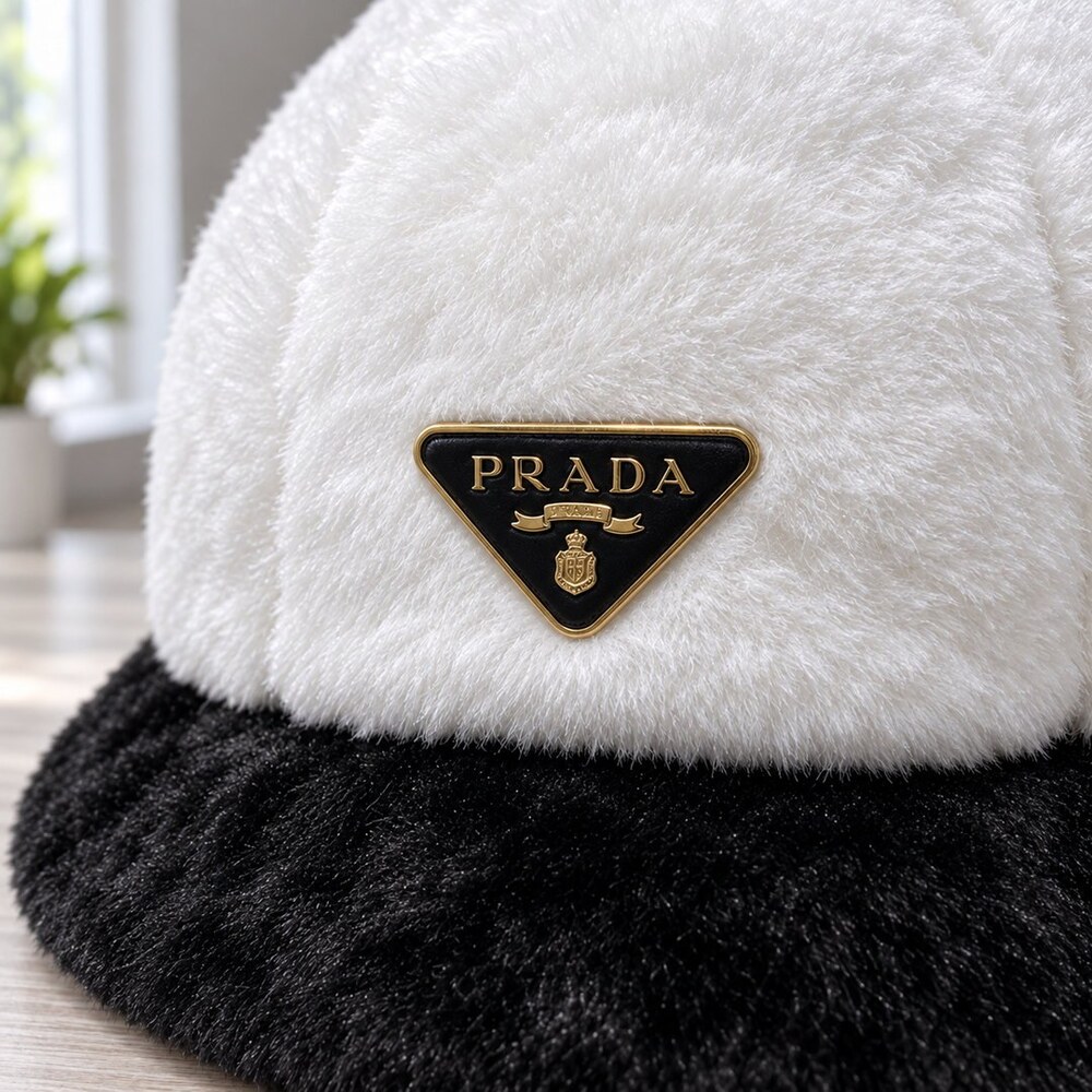 Prada Black White Plush Ear Bucket Hat - Picture 5 of 6